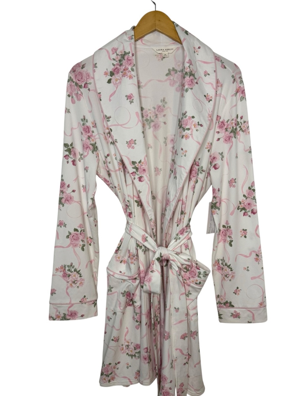NWT Laura Ashley Floral Rose Shawl Collar Robe Mid Length Size Medium